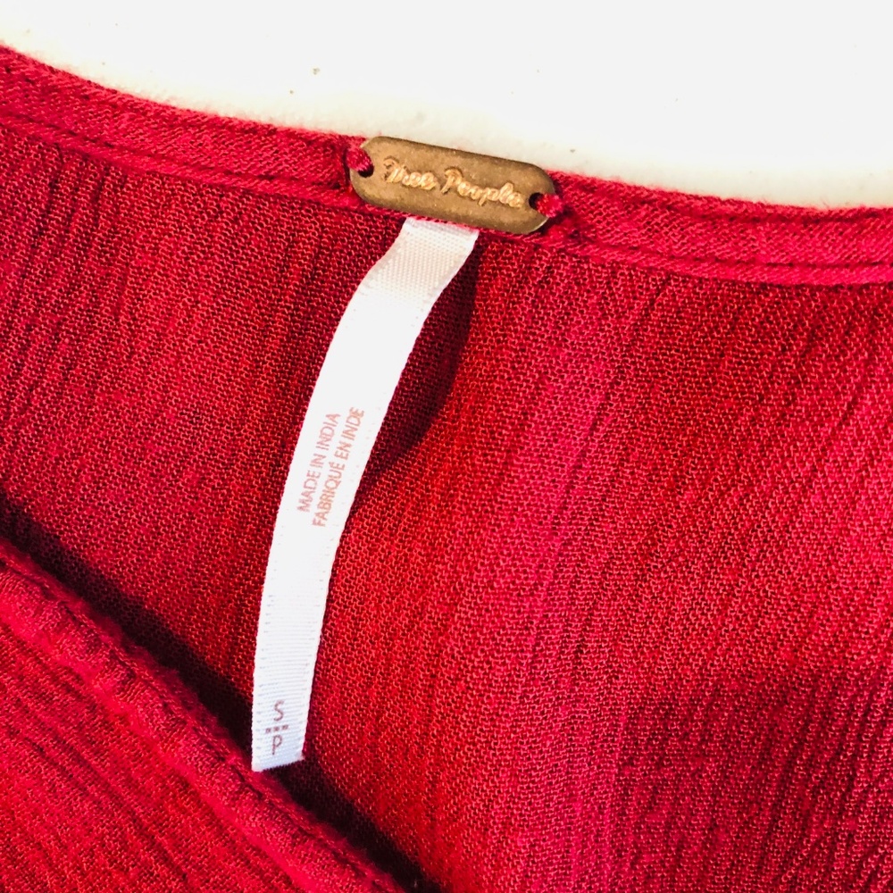 Free People Te Amo Red Peasant Mini Dress Bell Slv - Picture 4 of 8